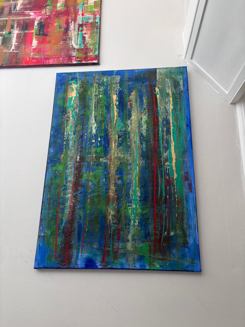 Emerald Blue Abstract Mixed Media A1 sized box canvas original art piece