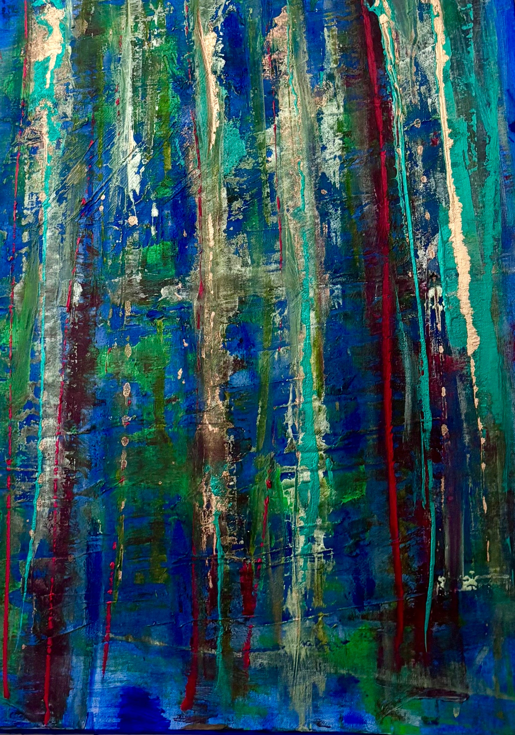 Emerald Blue Abstract Mixed Media A1 sized box canvas original art piece