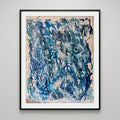 Large navy and teal abstract flow art mixed media painting A1