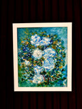 White roses original acrylic impasto painting in white frame