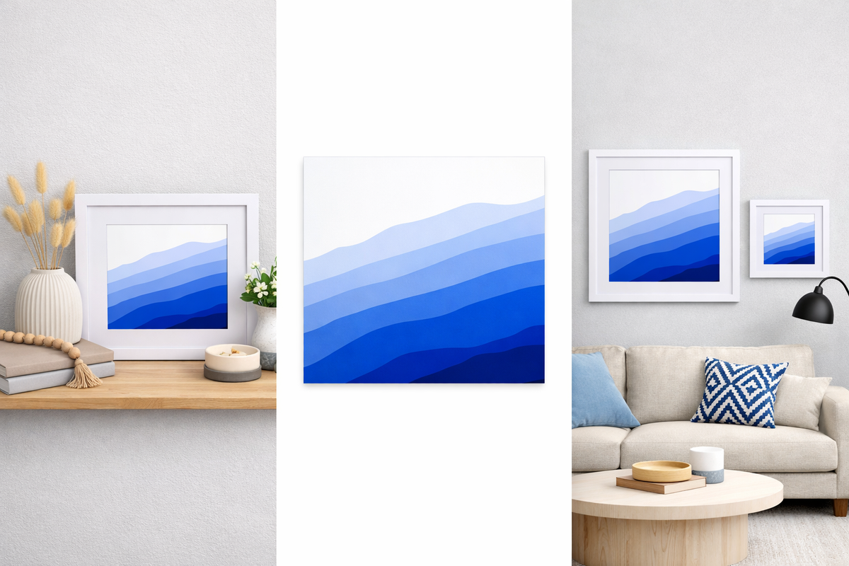 Blue and White Ombre CANVAS wall art 20 cms x 20 cms ( 8"x8")